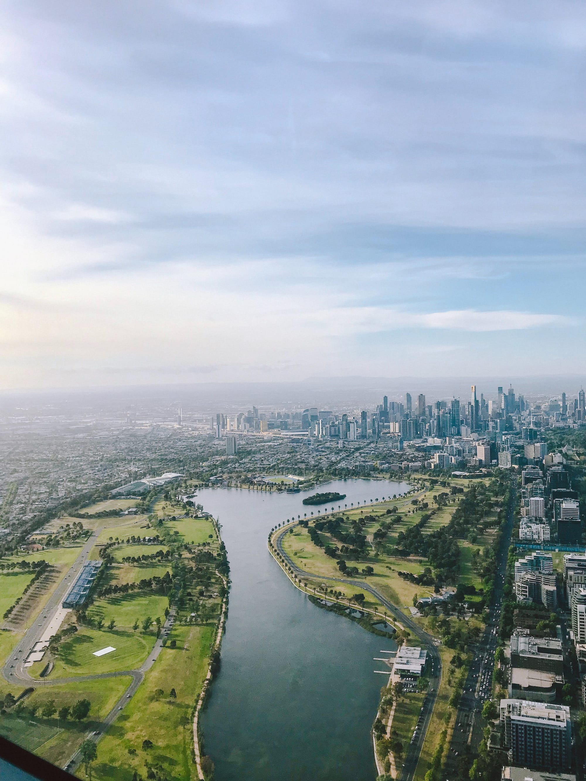 An aerial photograph of the CBD and surrounds in Melbourne, Australia.